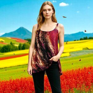 Rock & Republic Sleeveless Tunic Top Asymmetrical Hem Multi-colored